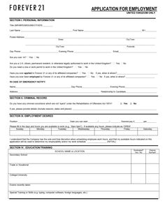 printable job application form for forever 21