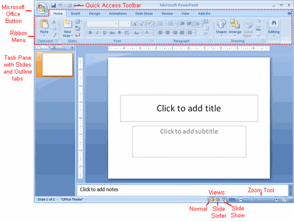 parts of microsoft powerpoint 2016